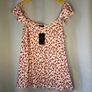 New‎ Blingfit Floral Print Cold Shoulder Ruffle Top Casual Blouse NWT Size 2XL